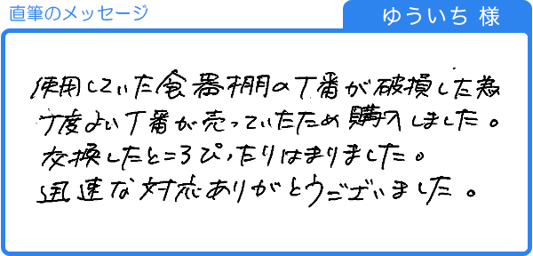 食器棚の丁番を交換したところぴったりはまりました。（ゆういち様）