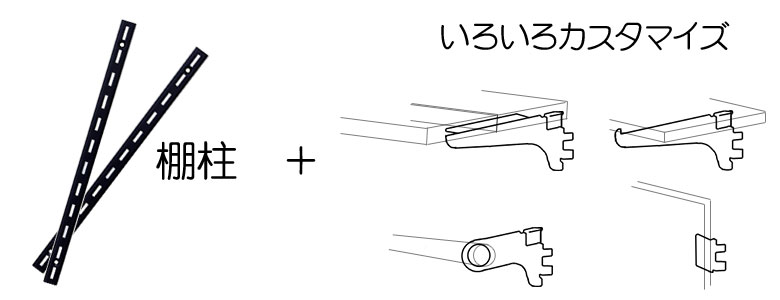 必要な長さの棚柱と欲しいブラケットで組み合わせる