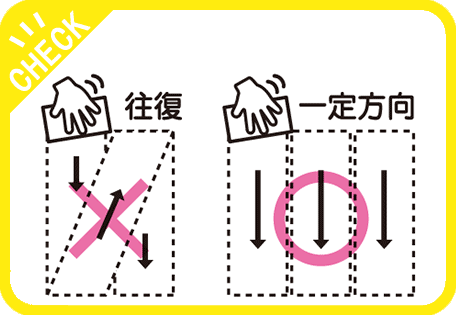 重ね塗りNG。必ず、一定方向で塗り広げていく