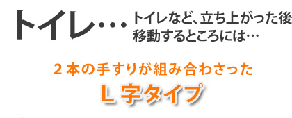 トイレなど立ち上がりその後移動をするところには…　→2つの手すりが組み合わさった「L型タイプ」