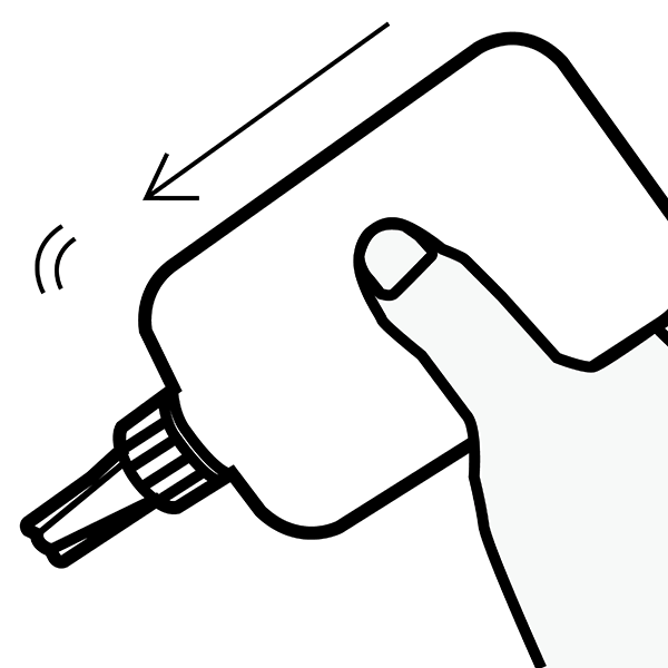 STEP1 ボトルを振ってジェルを先端に寄せるイラスト