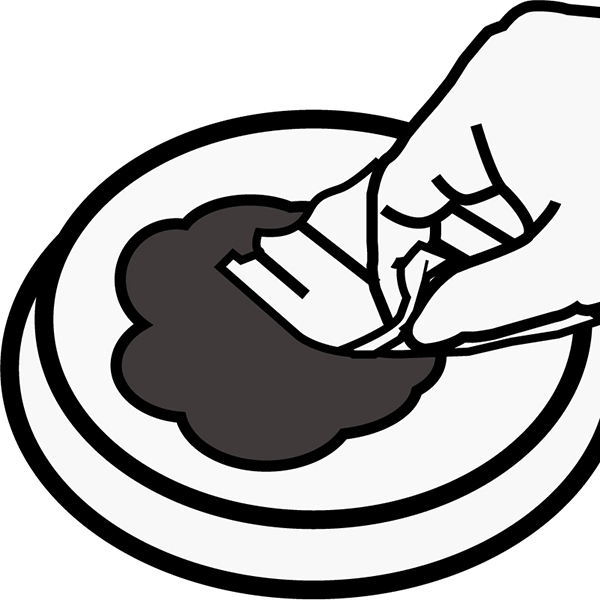 STEP5 分解したコゲとジェルをキッチンペーパーで拭ってごみ箱に捨てるイラスト